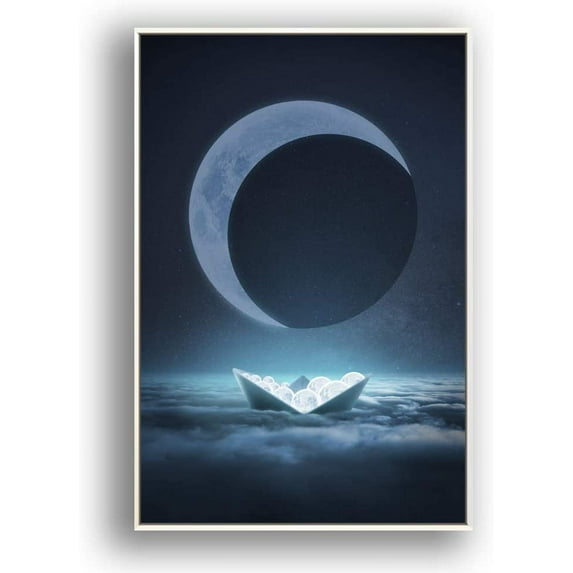 IDEA4WALL Framed Canvas Wall Art for Living Room, Bedroom Moon with Bright Canvas Prints for Modern Home Decoration Ready to Hang