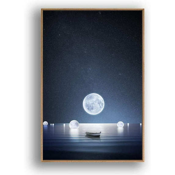 IDEA4WALL Framed Canvas Wall Art for Living Room, Bedroom Moon with Bright Canvas Prints for Modern Home Decoration Ready to Hang