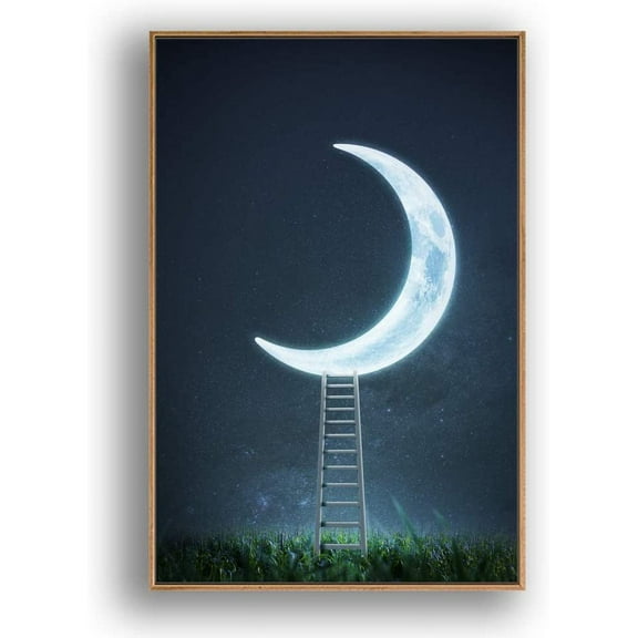 IDEA4WALL Framed Canvas Wall Art for Living Room, Bedroom Moon with Bright Canvas Prints for Modern Home Decoration Ready to Hang