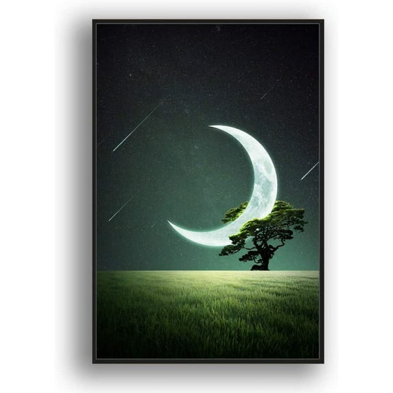 IDEA4WALL Framed Canvas Wall Art for Living Room, Bedroom Moon with Bright Canvas Prints for Modern Home Decoration Ready to Hang