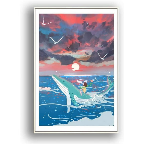 IDEA4WALL Framed Canvas Wall Art for Living Room, Bedroom Whale Canvas Prints for Modern Home Decoration Ready to Hang