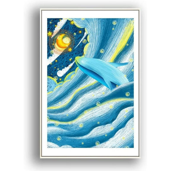 IDEA4WALL Framed Canvas Wall Art for Living Room, Bedroom Whale Canvas Prints for Modern Home Decoration Ready to Hang