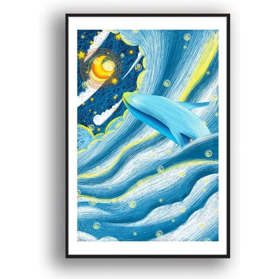IDEA4WALL Framed Canvas Wall Art for Living Room, Bedroom Whale Canvas Prints for Modern Home Decoration Ready to Hang