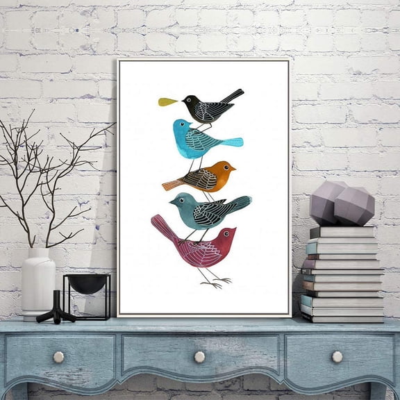 IDEA4WALL Framed Canvas Wall Art the Family Tree Bird Prints for Home Wall Decor, 24"x36"