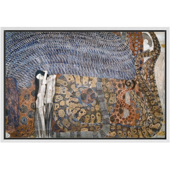 IDEA4WALL Framed Wall Art Beethoven Frieze Pattern by Gustav Klimt Historic Cultural Illustrations Fine Art Vintage Retro Canvas Print for Cafe Shop, Restaurant, Lobby - White 16"x24"