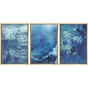 IDEA4WALL Framed Wall Art Canvas Print Set Abstract Blue Sea Wave Pastel Paint Modern Art Home Decoration Contemporary Scenic Artworks for Living Room, Bedroom, Office - 24"x36"x3 Natural