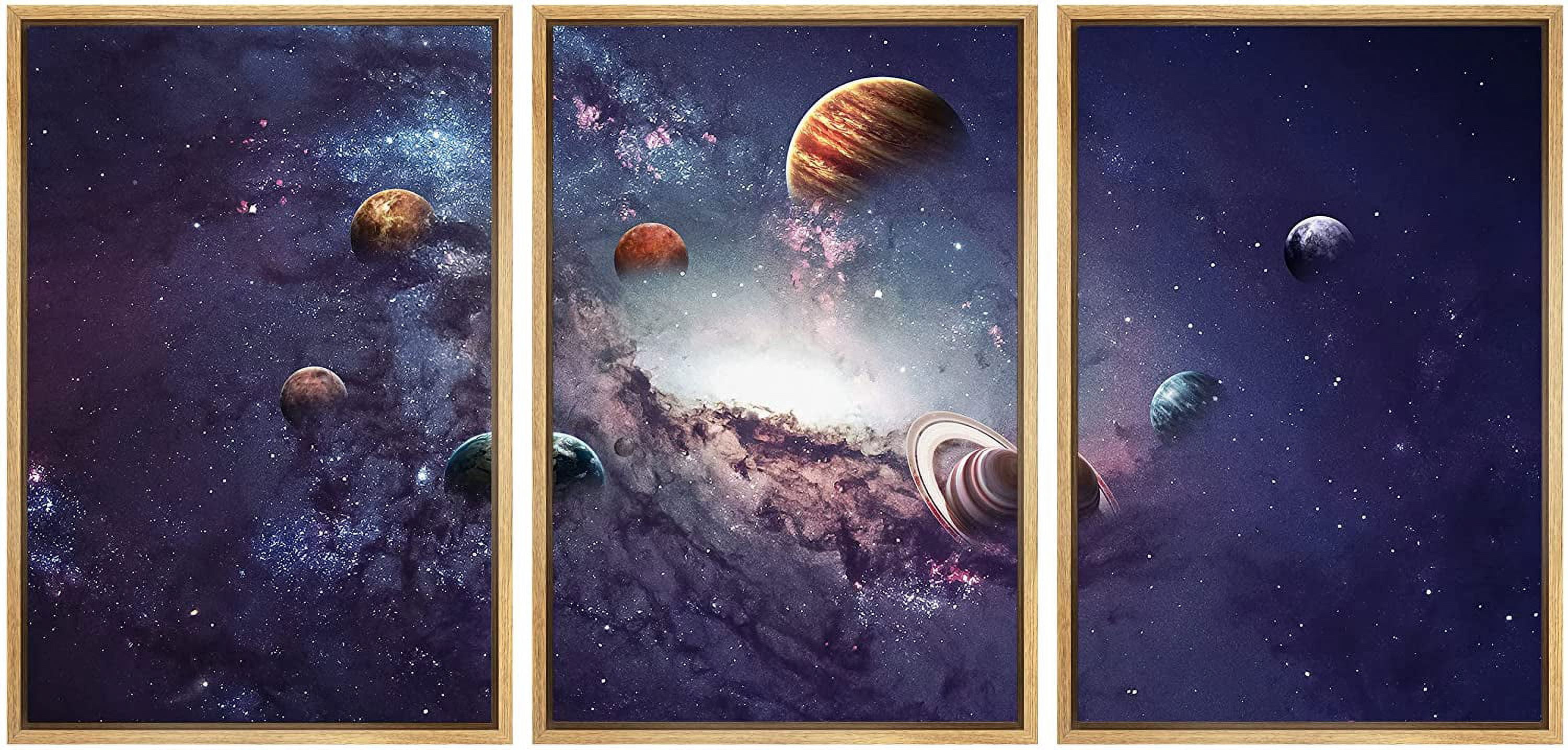 IDEA4WALL Framed Wall Art Canvas Print Set Planets in Spiral Purple ...