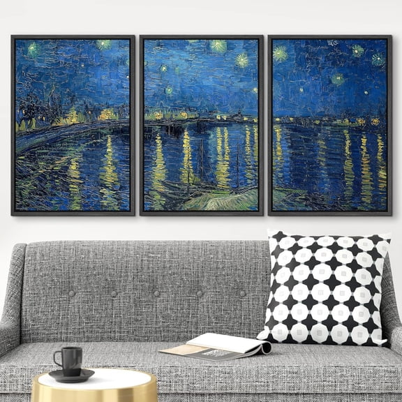 IDEA4WALL Framed Wall Art Canvas Print Set Starry Night Over The Rhone by Vincent Van Gogh Nature Wilderness Fine Art Multicolor Artwork for Living Room, Bedroom, Office - 24"x36"x3 Black