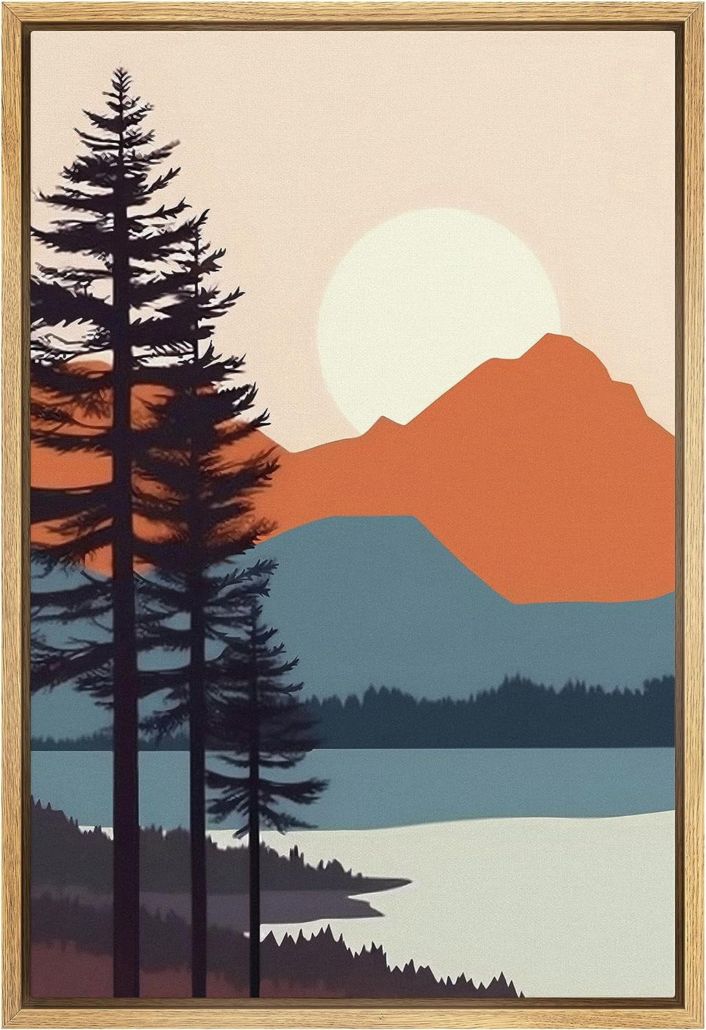 IDEA4WALL Framed Wall Art Canvas Print Sunset Mountain Range Pine Tree ...