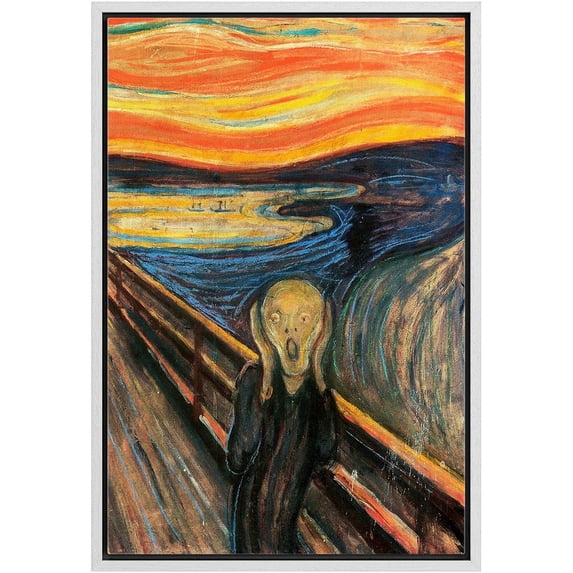 IDEA4WALL Framed Wall Art Edvard Munch's The Scream Decorative Historic Oil Painting Baroque Traditional Scenic Famous Canvas Print for Living Room, Bedroom, Office - White 24"x36"