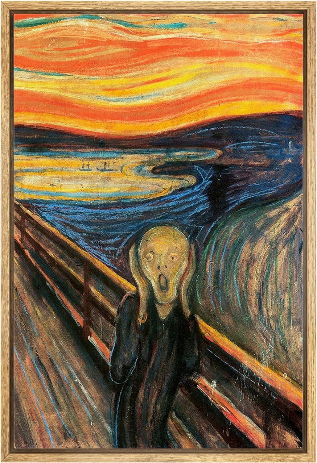 Natural Wood Framed Canvas Print of Edvard Munch's The Scream