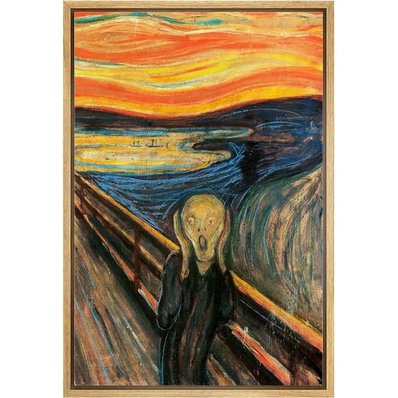 IDEA4WALL Framed Wall Art Edvard Munch's The Scream Decorative Historic Oil Painting Baroque Traditional Scenic Famous Canvas Print for Living Room, Bedroom, Office - Natural 24"x36"