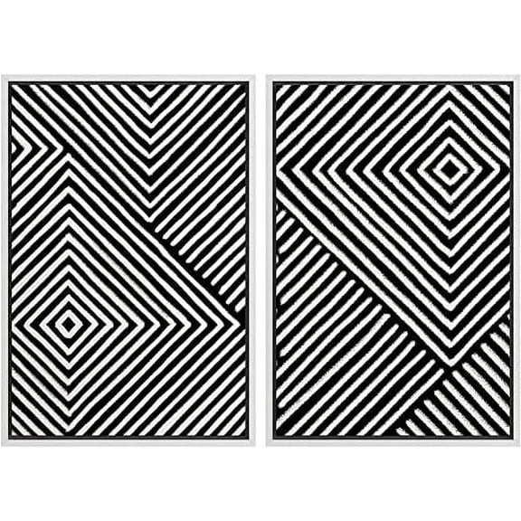 IDEA4WALL Framed Wall Art Print Set 3D Illusion Effect Black and White Diamond Collage Abstract Shapes Modern Contemporary for Living Room, Bedroom, Office - 16"x24"x2 White