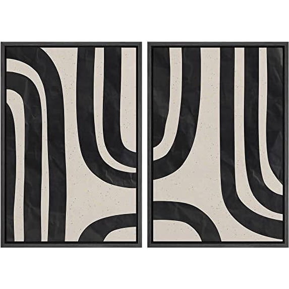 IDEA4WALL Framed Wall Art Print Set Black and Gray Geometric Spiral Display Abstract Shapes Illustrations Modern Minimalist Relax/Calm for Living Room, Bedroom, Office - 24"x36"x2 Black