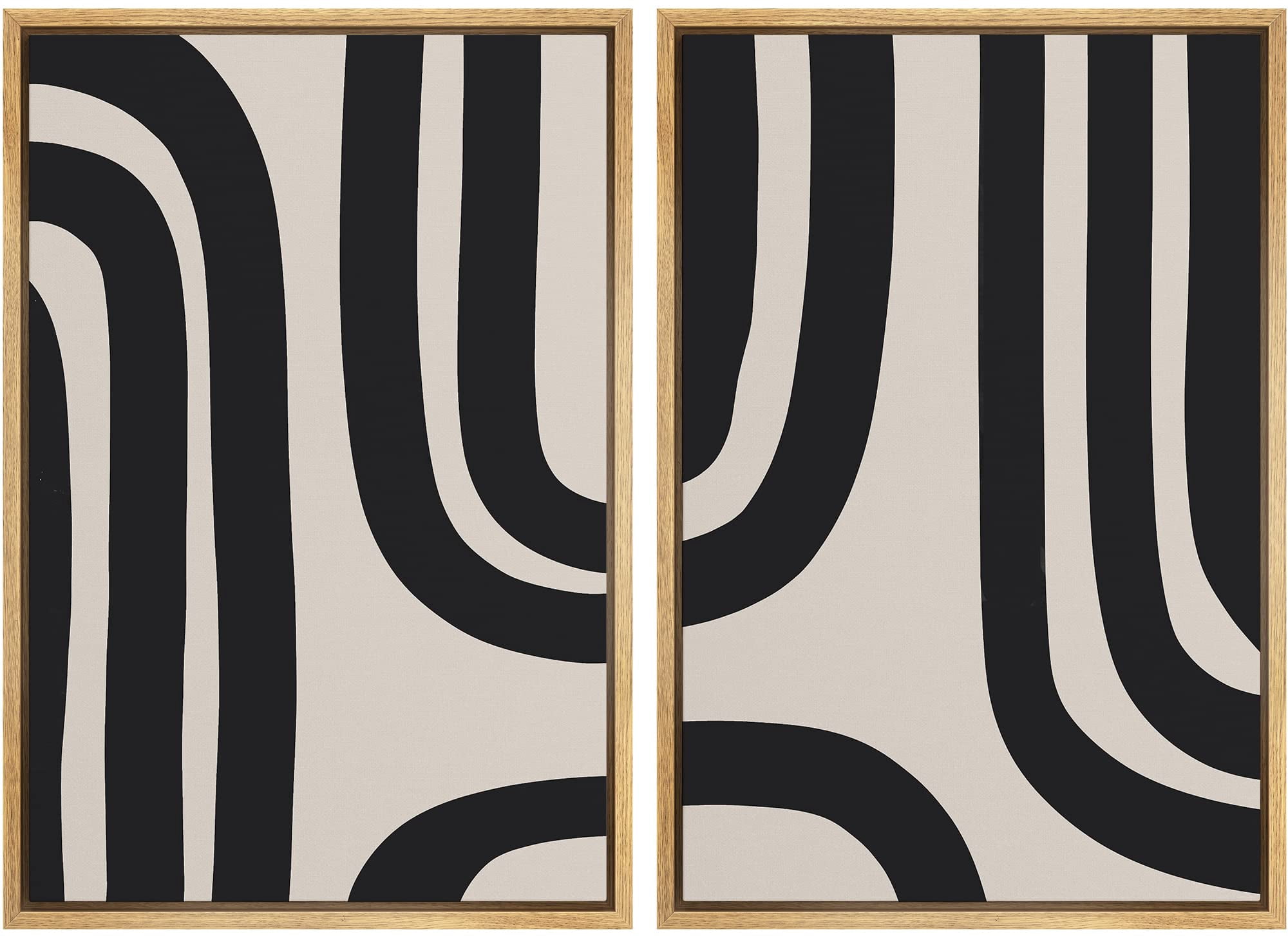 IDEA4WALL Framed Wall Art Print Set Black Lines Over Tan Plain ...