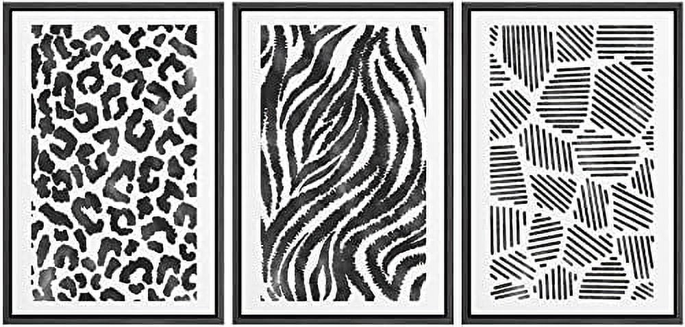 IDEA4WALL Framed Wall Art Print Set Black White Geometric Shape Collage ...