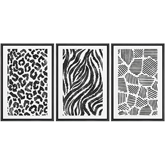 IDEA4WALL Framed Wall Art Print Set Black White Geometric Shape Collage Abstract Shapes Illustrations Modern Decorative Multicolor Boho for Living Room, Bedroom, Office - 24"x36"x3 Black