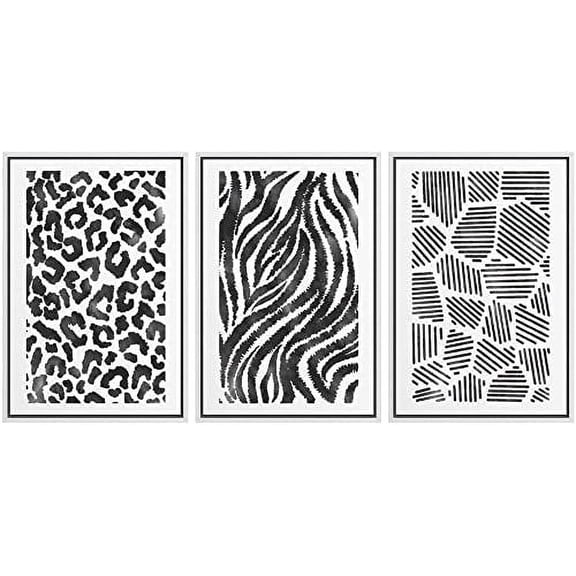 IDEA4WALL Framed Wall Art Print Set Black White Geometric Shape Collage Abstract Shapes Illustrations Modern Decorative Multicolor Boho for Living Room, Bedroom, Office - 24"x36"x3 White