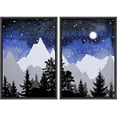 thumbnail image 1 of IDEA4WALL Framed Wall Art Print Set Blue & Black Watercolor Star Sky & Mountain Forest Nature Wilderness Modern Rustic Colorful for Living Room, Bedroom, Office - 24"x36"x2 Black, 1 of 5