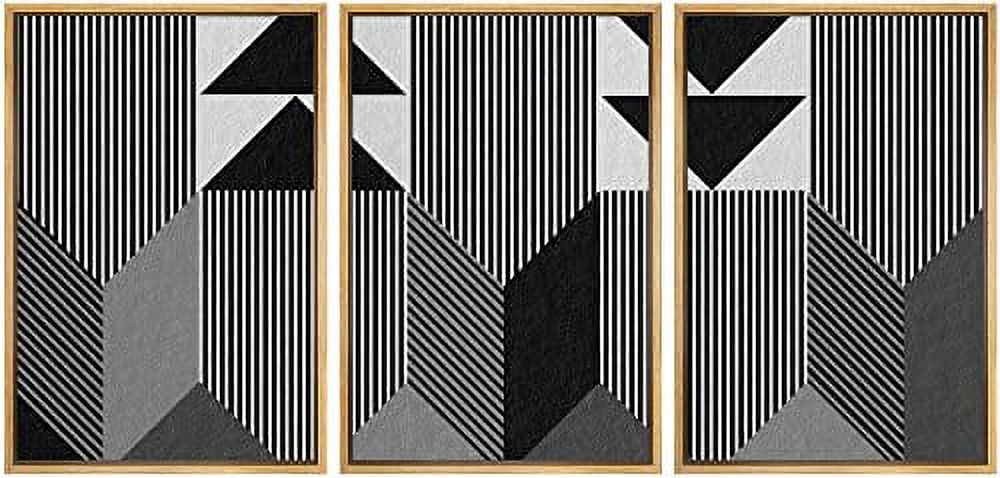 IDEA4WALL Framed Wall Art Print Set Geometric Black 3D Illusion ...