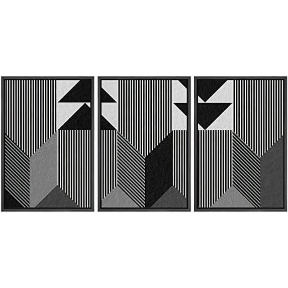IDEA4WALL Framed Wall Art Print Set Geometric Black 3D Illusion Polygons Abstract Shapes Illustrations Modern Decorative Multicolor Boho for Living Room, Bedroom, Office - 16"x24"x3 Black