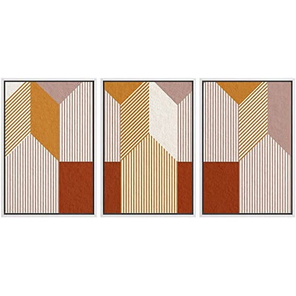 IDEA4WALL Framed Wall Art Print Set Geometric Orange 3D Illusion Polygons Abstract Shapes Illustrations Modern Decorative Multicolor Boho for Living Room, Bedroom, Office - 16"x24"x3 White