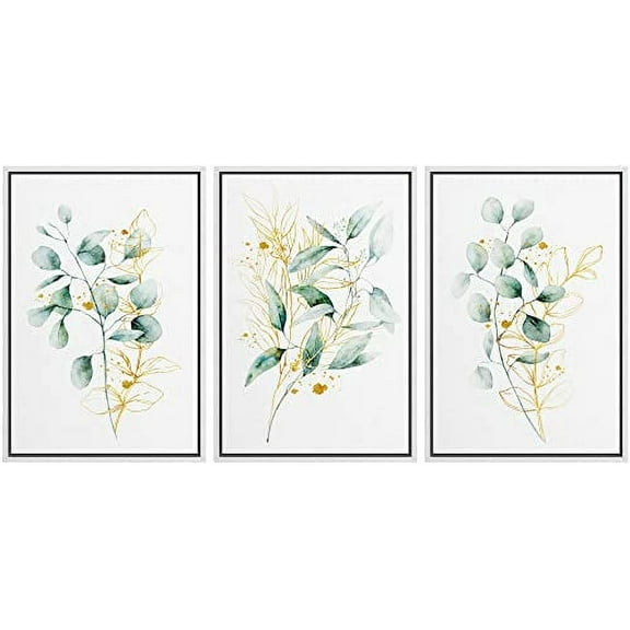 IDEA4WALL Framed Wall Art Print Set Green Yellow Pastel Forest Plant Variety Nature Illustrations Modern Decorative Chic for Living Room, Bedroom, Office - 16"x24"x3 White