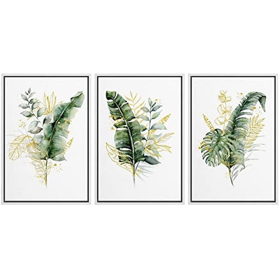 IDEA4WALL Framed Wall Art Print Set Green Yellow Pastel Forest Plant Variety Nature Illustrations Modern Decorative Chic for Living Room, Bedroom, Office - 16"x24"x3 White