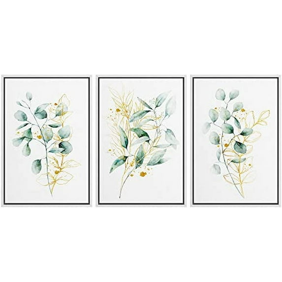 IDEA4WALL Framed Wall Art Print Set Green Yellow Pastel Forest Plant Variety Nature Illustrations Modern Decorative Chic for Living Room, Bedroom, Office - 24"x36"x3 White