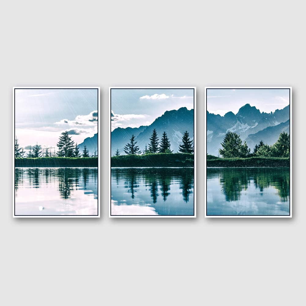 White Framed Nature Landscape Canvas Print Set for Kids, 36" x 24"