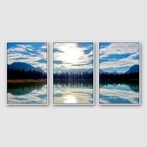 IDEA4WALL Framed Wall Art Print Set Neon Blue Sky Reflection on Forest Lake Nature Wilderness Photography Realism Rustic Scenic Colorful Ultra for Living Room, Bedroom, Office - 24"x36"x3 White