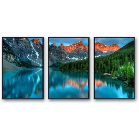 IDEA4WALL Framed Wall Art Print Set Norwegian Mountain & Forest at Sunset Nature Wilderness Photography Realism Rustic Scenic Colorful Ultra for Living Room, Bedroom, Office - 16"x24"x3 Black