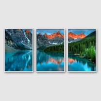 IDEA4WALL Framed Wall Art Print Set Norwegian Mountain & Forest at Sunset Nature Wilderness Photography Realism Rustic Scenic Colorful Ultra for Living Room, Bedroom, Office - 16"x24"x3 White