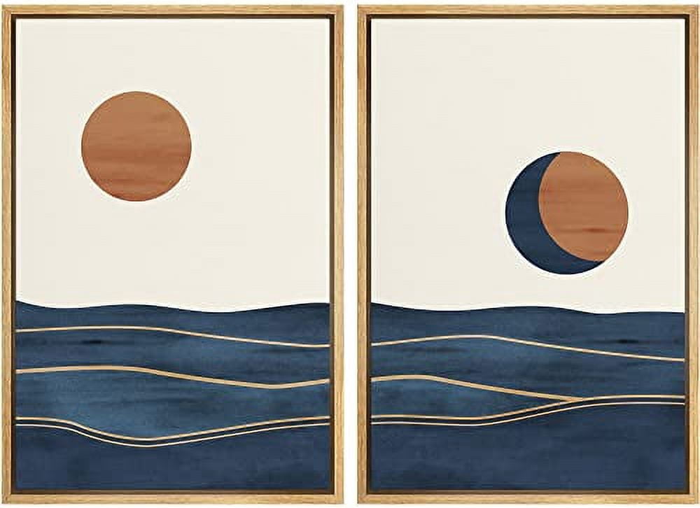 IDEA4WALL Framed Wall Art Print Set Orange Sun Over Blue Watercolor ...