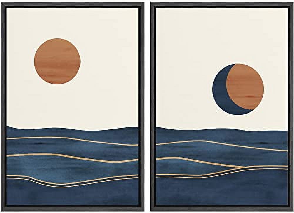 Sun and Moon Abstract Landscape Framed Canvas Art Set