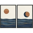 thumbnail image 1 of IDEA4WALL Framed Wall Art Print Set Orange Sun Over Blue Watercolor Ocean Waves Abstract Shapes Modern Minimalist Chic Relax/Calm for Living Room, Bedroom, Office - 16"x24"x2 Black, 1 of 5