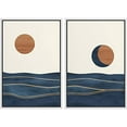 thumbnail image 1 of IDEA4WALL Framed Wall Art Print Set Orange Sun Over Blue Watercolor Ocean Waves Abstract Shapes Modern Minimalist Chic Relax/Calm for Living Room, Bedroom, Office - 24"x36"x2 White, 1 of 5