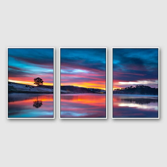 IDEA4WALL Framed Wall Art Print Set Rainbow Sky Reflection on Icelandic Lake Nature Wilderness Photography Realism Rustic Scenic Colorful Ultra for Living Room, Bedroom, Office - 16"x24"x3 White