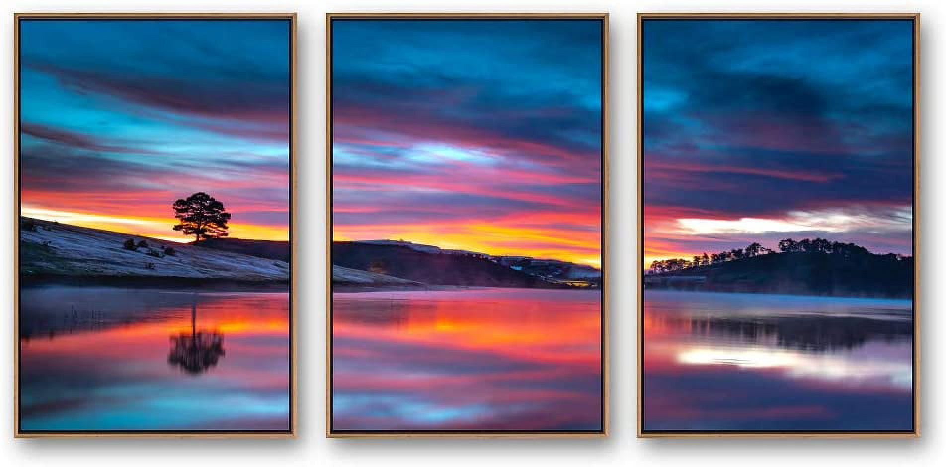 IDEA4WALL Framed Wall Art Print Set Rainbow Sky Reflection on Icelandic ...