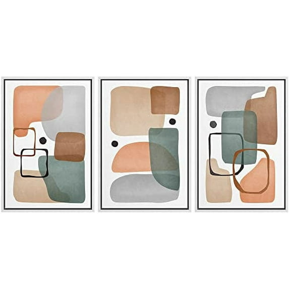 IDEA4WALL Framed Wall Art Print Set Retro 1960s Pastel Polygon Collage Abstract Shapes Illustrations Modern Decorative Multicolor Boho for Living Room, Bedroom, Office - 24"x36"x3 White