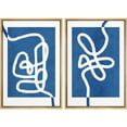 thumbnail image 1 of IDEA4WALL Framed Wall Art Print Set White Line Contrasting Blue Backround Abstract Swirly Digital Art Modern Art Mid-Century Expressive for Living Room, Bedroom, Office - 16"x24"x2 Natural, 1 of 5