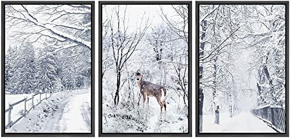 IDEA4WALL Framed Wall Art Print Set Winter Wonderland Snowy Deer Forest ...