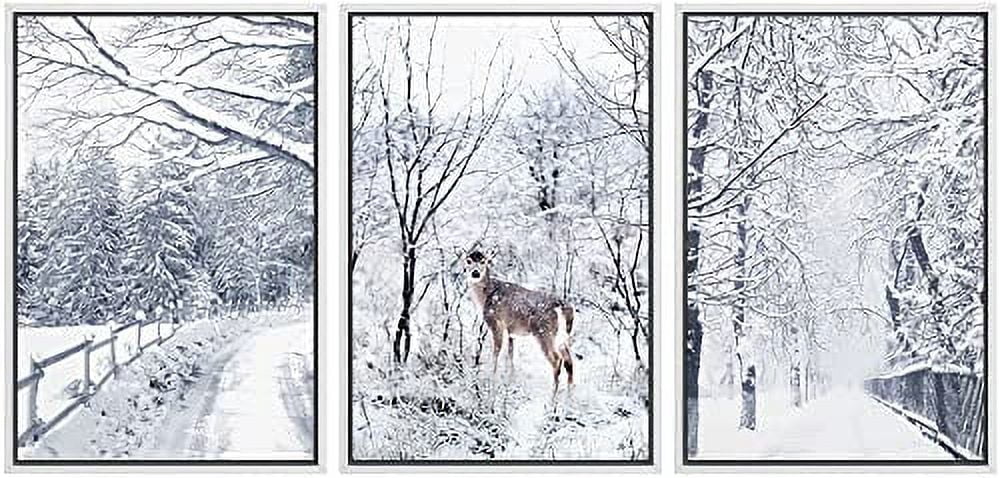 IDEA4WALL Framed Wall Art Print Set Winter Wonderland Snowy Deer Forest ...