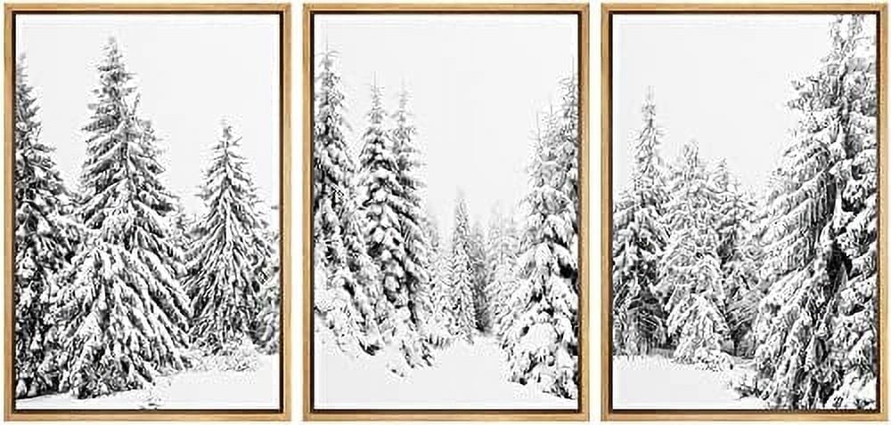 "IDEA4WALL Winter Wonderland Snowy Pine Artwork Decor, 24""x36""x3 Set ...