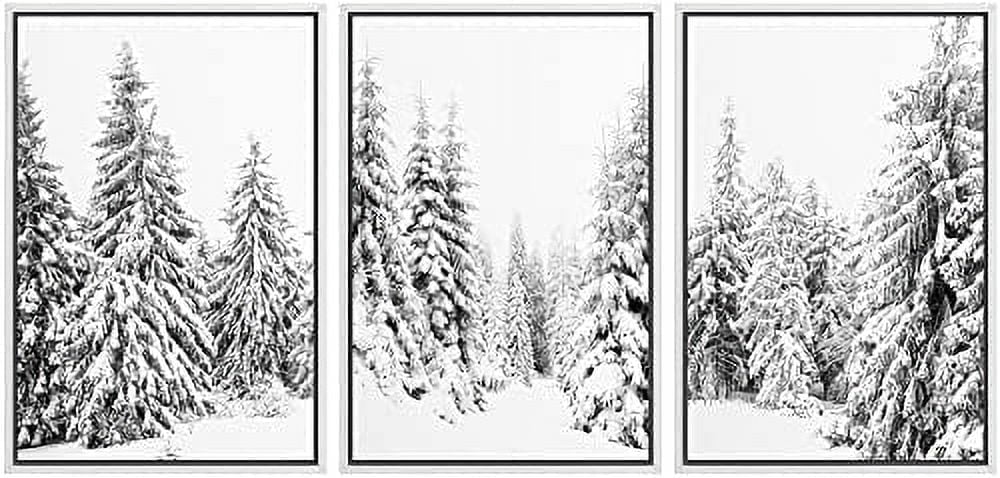 IDEA4WALL Framed Wall Art Print Set Winter Wonderland Snowy Pine Tree ...
