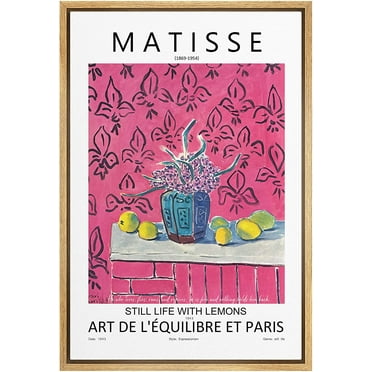 IDEA4WALL Framed Wall Art Still Life Potted Plant And Lemons By Matisse Abstract Floral Fine Art Expressionism Traditional Chic Canvas Print for Cafes, Restaurant, Lobby - 24"x36" Natural