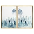 thumbnail image 1 of IDEA4WALL Framed Wall Art Woodland Nursery Decor Print Set Watercolor Blue Full Moon & Green Forest Nature Pastel Modern Art Rustic for Living Room, Bedroom, Office -24"x36"x2 Natural, 1 of 5