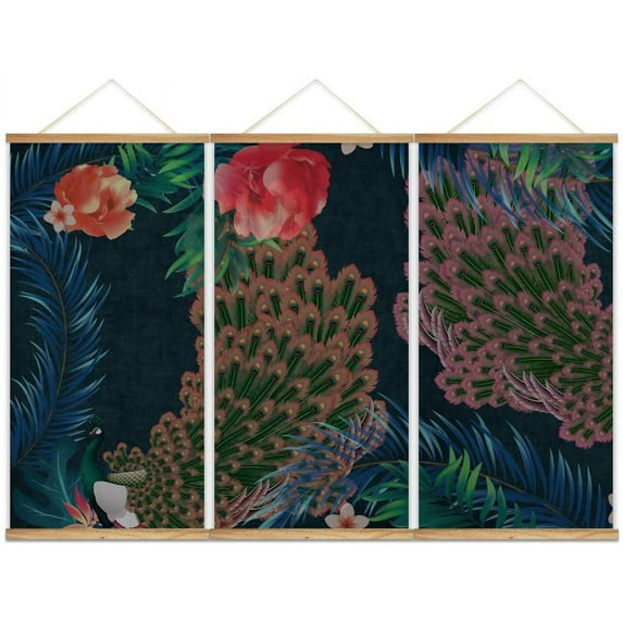 IDEA4WALL Hanging Poster NO Magnetic Wooden Framed,Green Leaves,Beautiful Flowers Home Wall Canvas Prints Decoration Ready to Hang