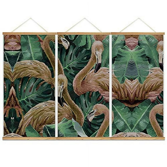 IDEA4WALL Hanging Poster NO Magnetic Wooden Framed,Green Leaves,Beautiful Flowers Home Wall Canvas Prints Decoration Ready to Hang