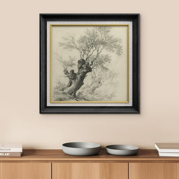 IDEA4WALL Premium Frame Wall Art Ancient Tree Sketch Countryside Classic Print Nature Wilderness Illustrations Fine Art Rustic Wall Decor for Living Room, Office - 26"x26" Black